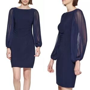 Jessica Howard Navy Petite Pleated Sleeve Sheath Dress